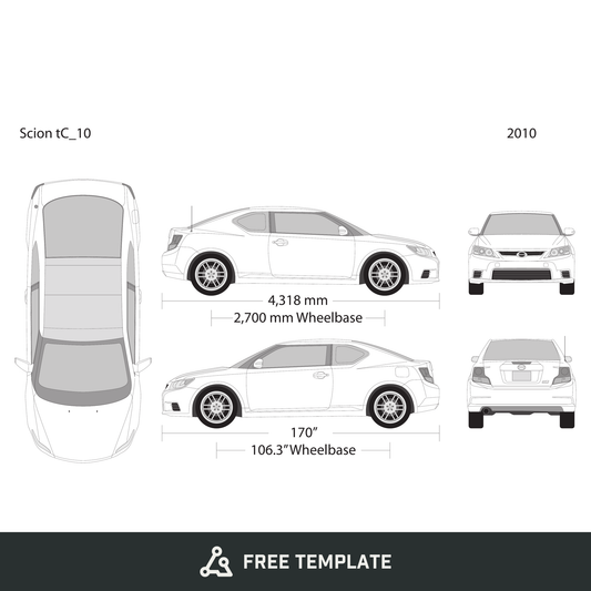 2010 Scion Tc free vector vehicle wrap template - GravBase