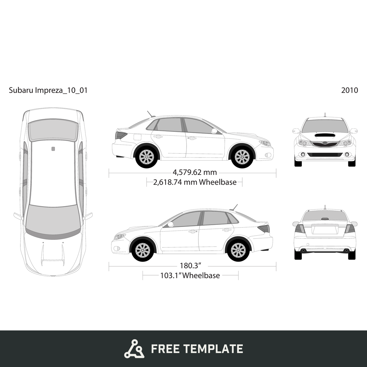 2010 Subaru Impreza free vector vehicle wrap template - GravBase