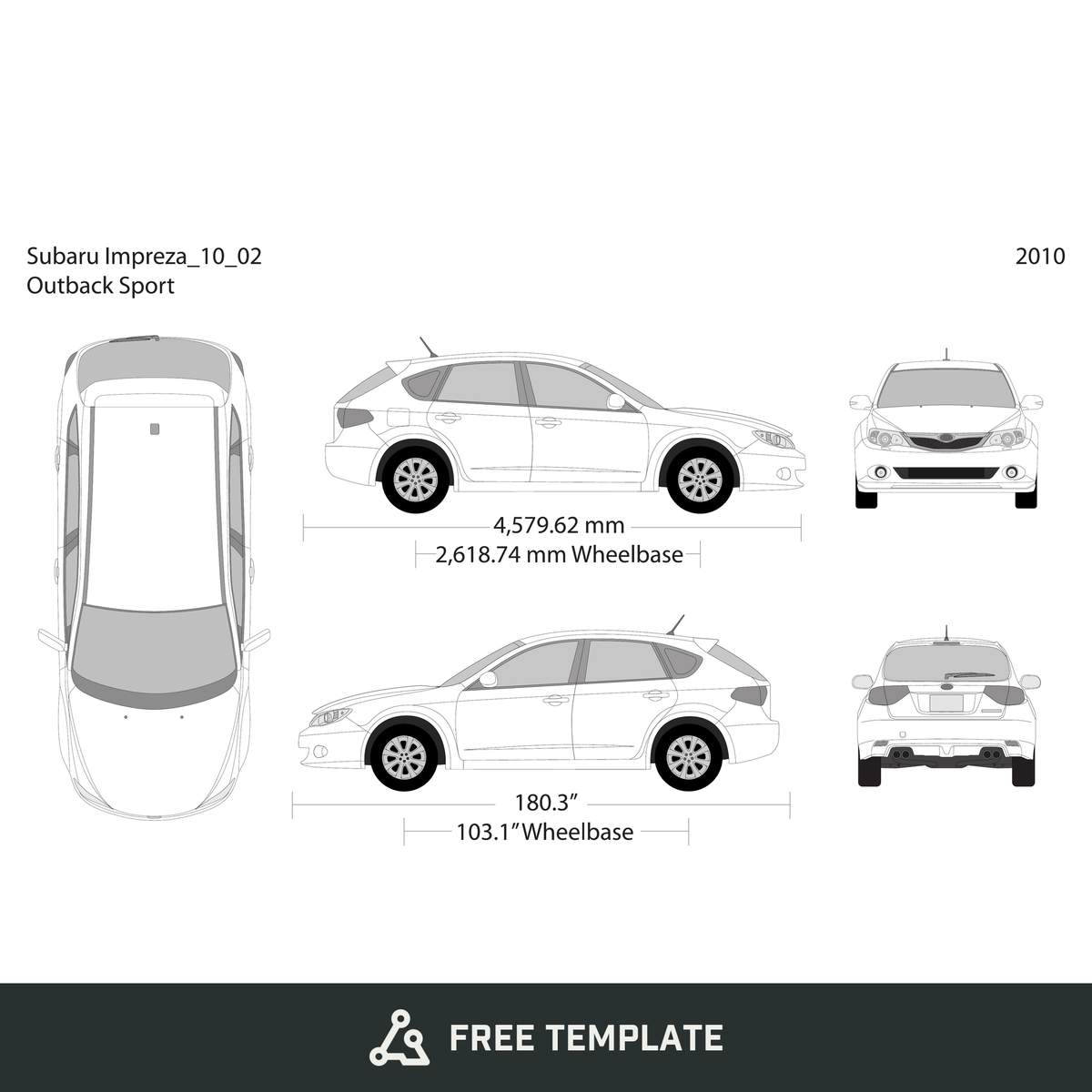 2010 Subaru Impreza free vector vehicle wrap template - GravBase
