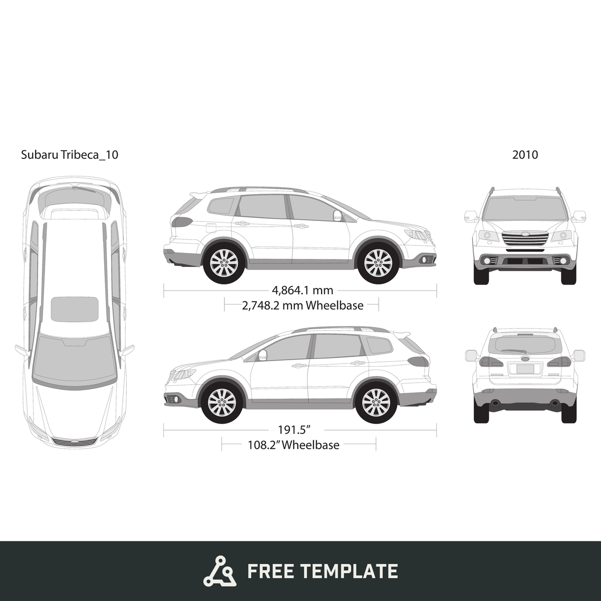 2010 Subaru Tribeca free vector vehicle wrap template - GravBase