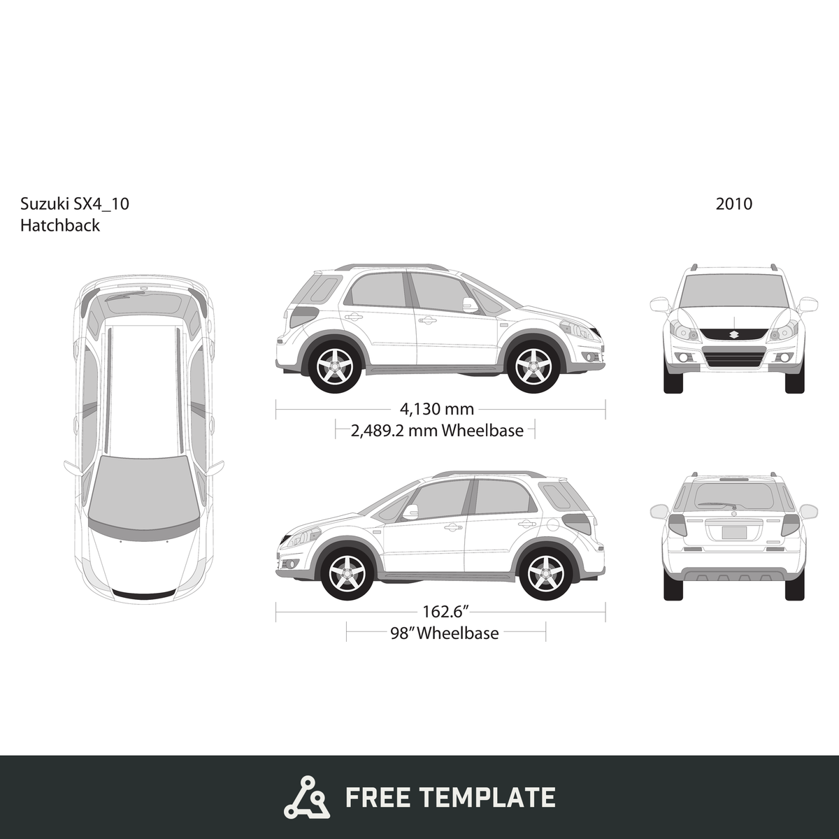 2010 Suzuki SX4 free vector vehicle wrap template - GravBase