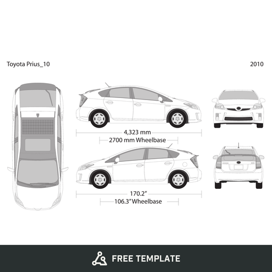 2010 Toyota Prius free vector vehicle wrap template - GravBase