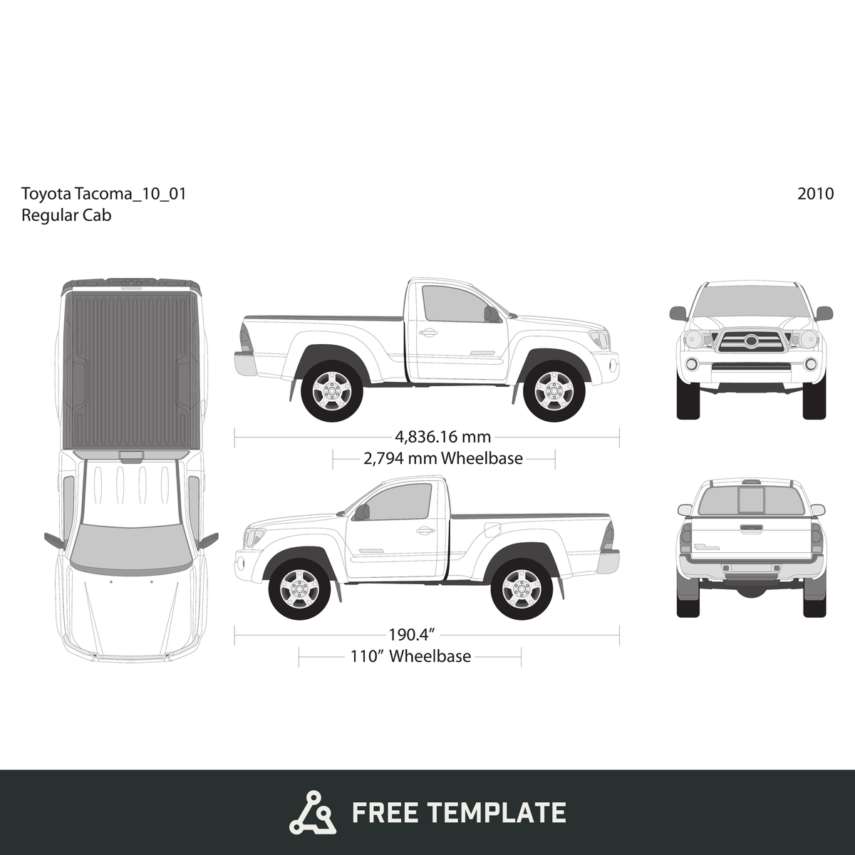 2010 Toyota Tacoma free vector vehicle wrap template - GravBase