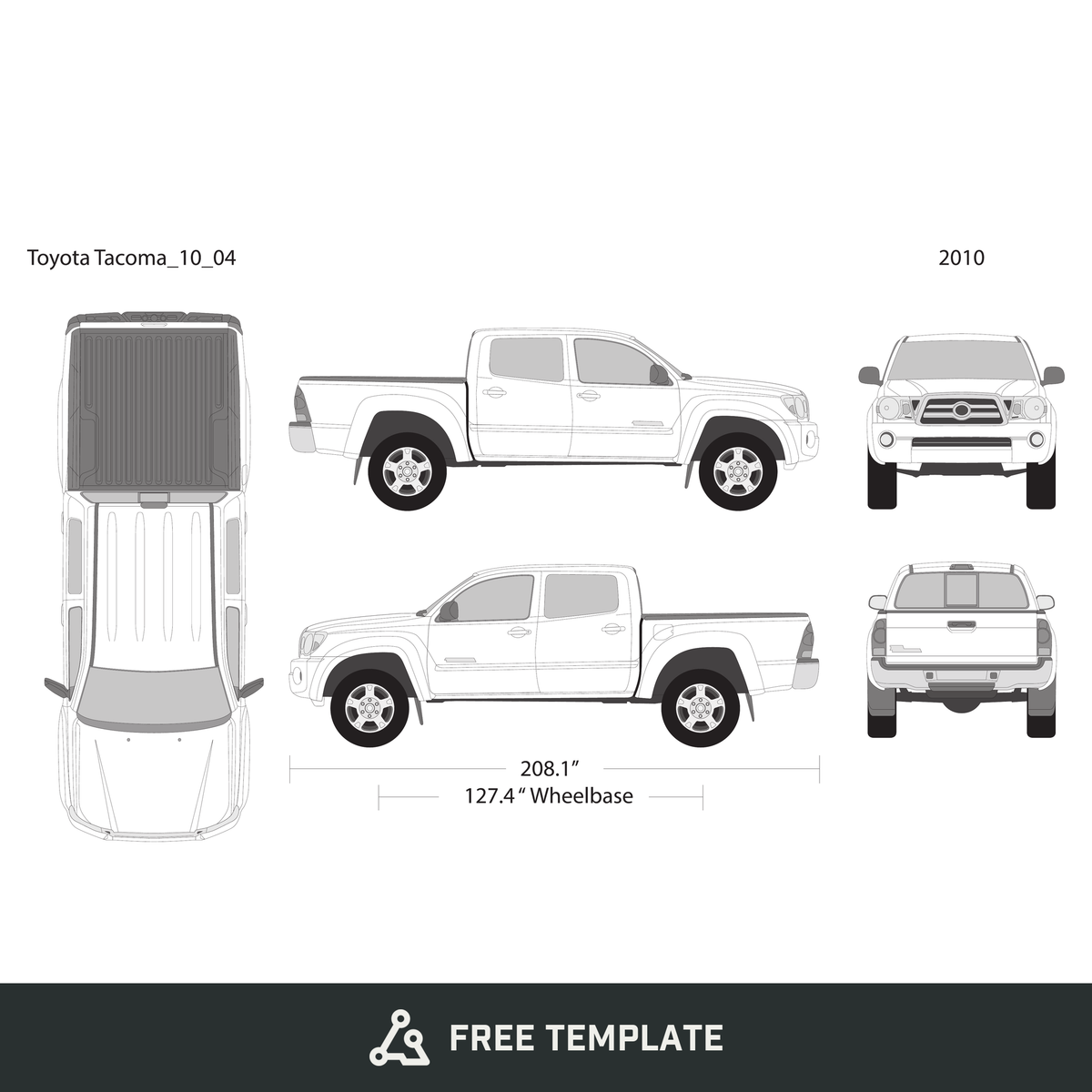 2010 Toyota Tacoma free vector vehicle wrap template - GravBase