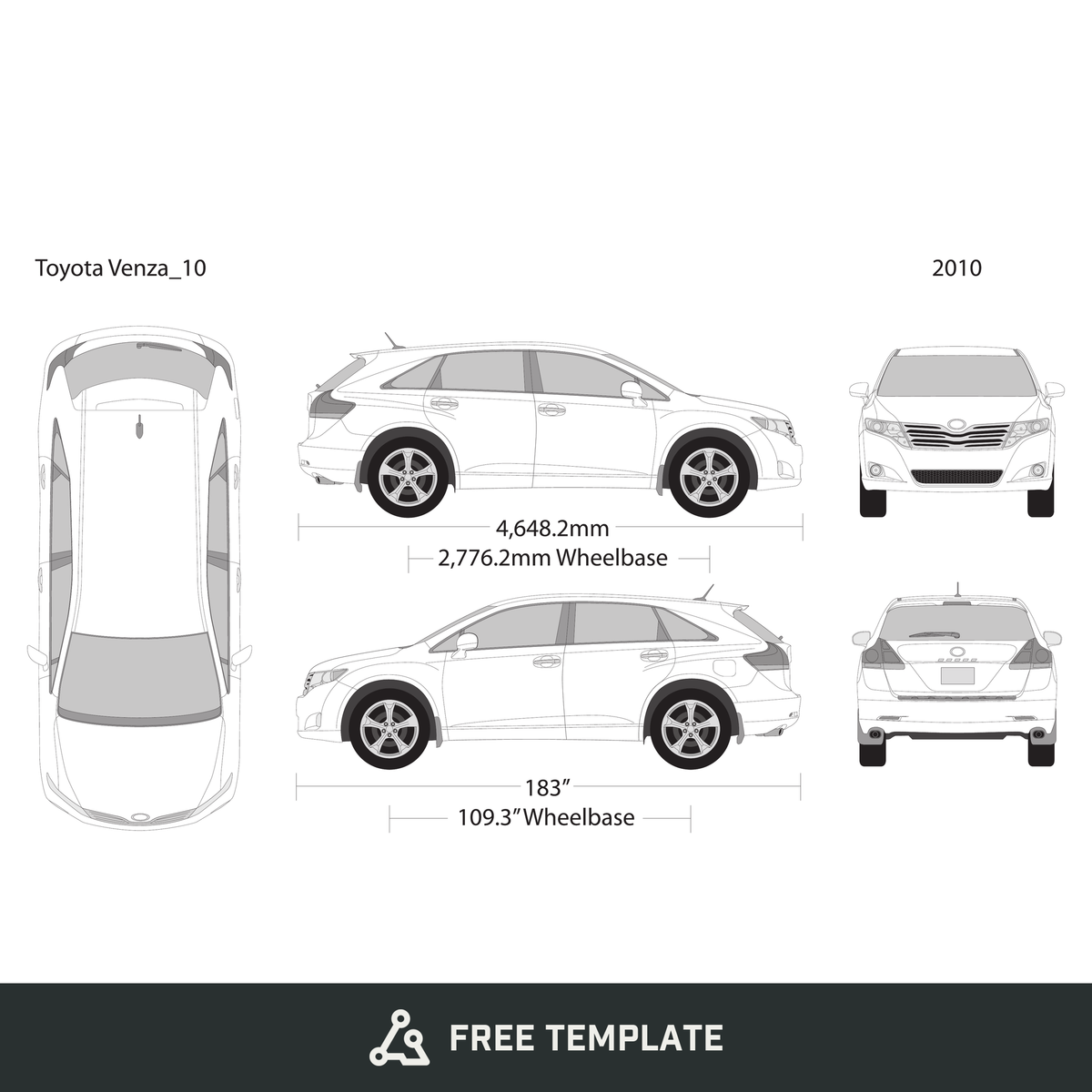 2010 Toyota Venza free vector vehicle wrap template - GravBase