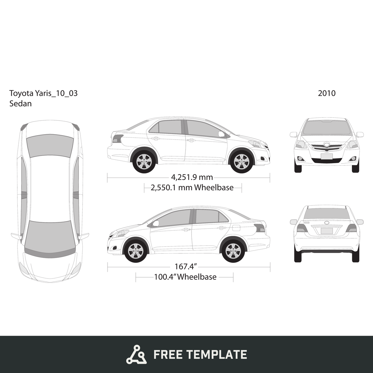 2010 Toyota Yaris free vector vehicle wrap template - GravBase