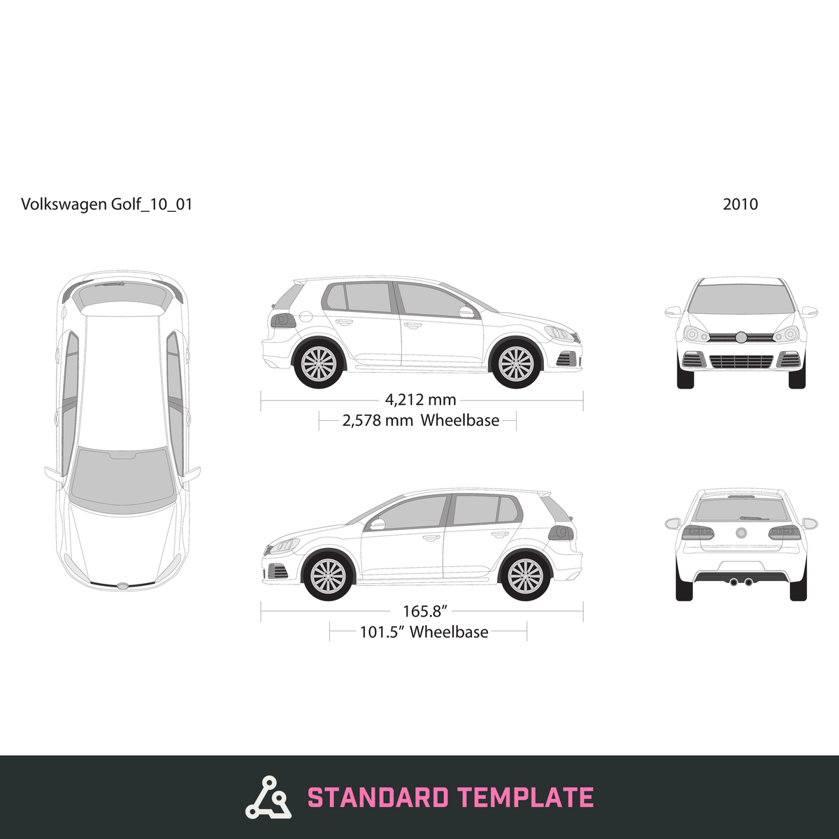 2010 Volkswagen Golf vector wrap template V01, Design-Ready PDF - GravBase