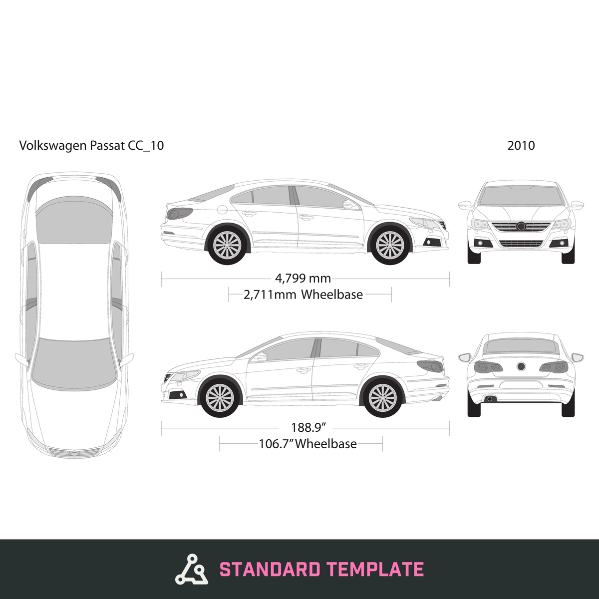 2010 Volkswagen Passat CC vector wrap template, Design-Ready PDF - GravBase