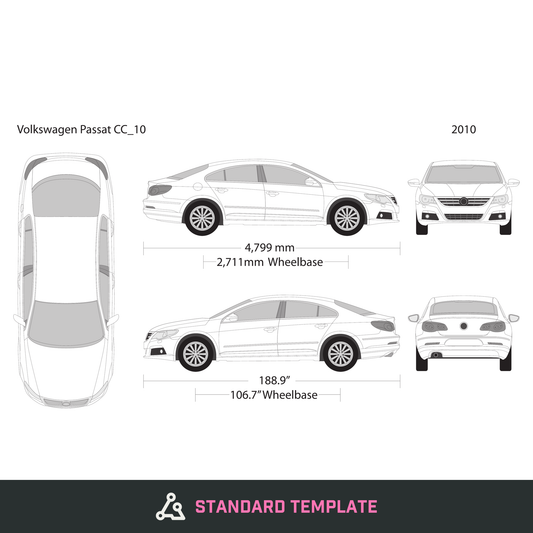 2010 Volkswagen Passat CC vector wrap template, Design-Ready PDF - GravBase