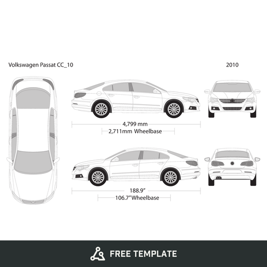 2010 Volkswagen Passat CC free vector vehicle wrap template - GravBase