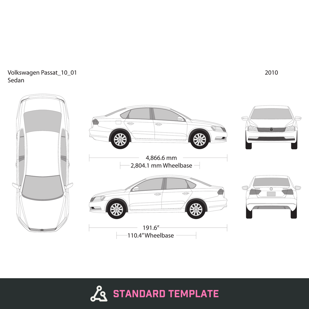2010 Volkswagen Passat vector wrap template V01, Design-Ready PDF - GravBase