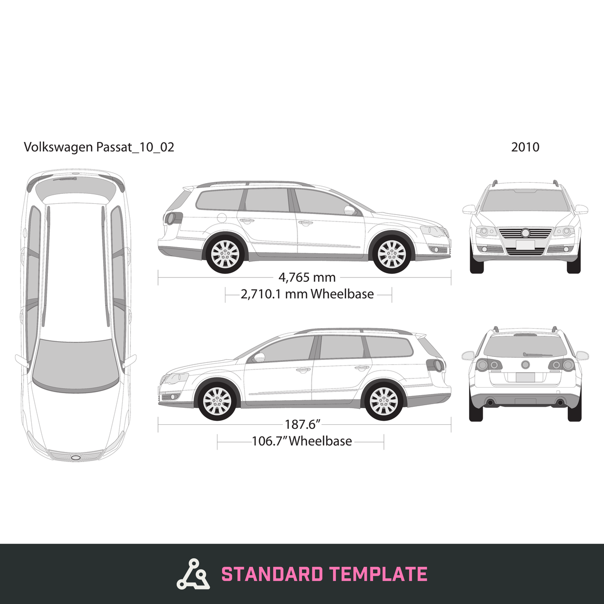 2010 Volkswagen Passat vector wrap template V02, Design-Ready PDF - GravBase