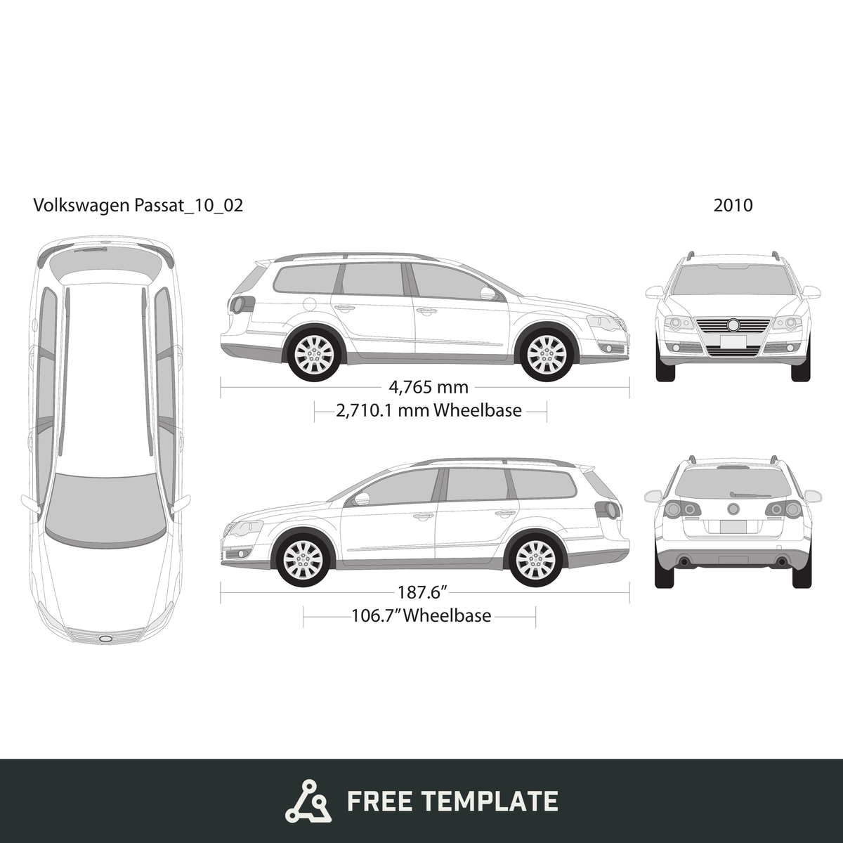 2010 Volkswagen Passat free vector vehicle wrap template - GravBase