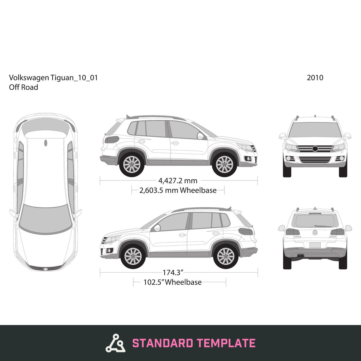 2010 Volkswagen Tiguan vector wrap template, Design-Ready PDF - GravBase