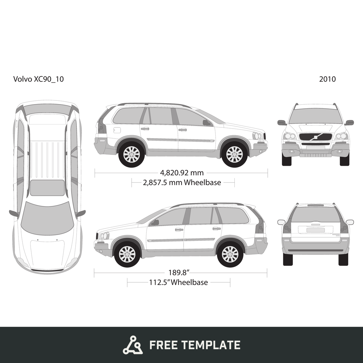 2010 Volvo XC90 free vector vehicle wrap template - GravBase