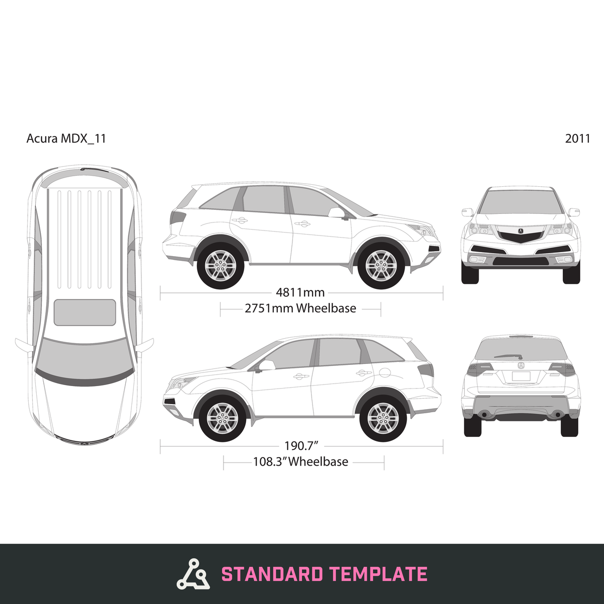 2011 Acura MDX vector wrap template, Design-Ready PDF - GravBase