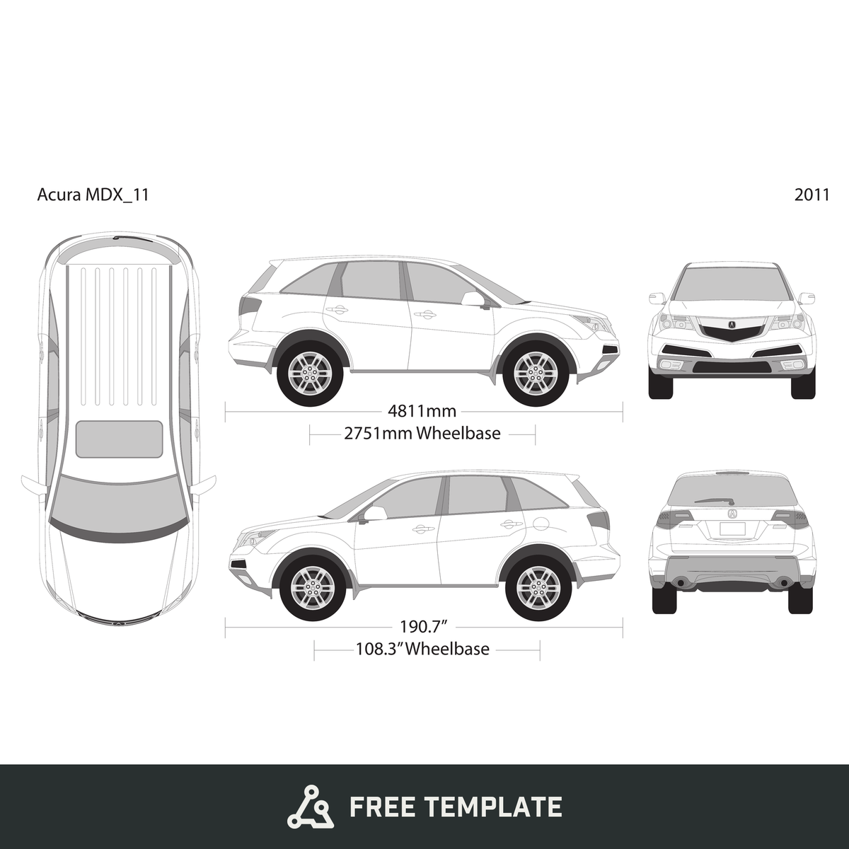 2011 Acura MDX free vector vehicle wrap template - GravBase