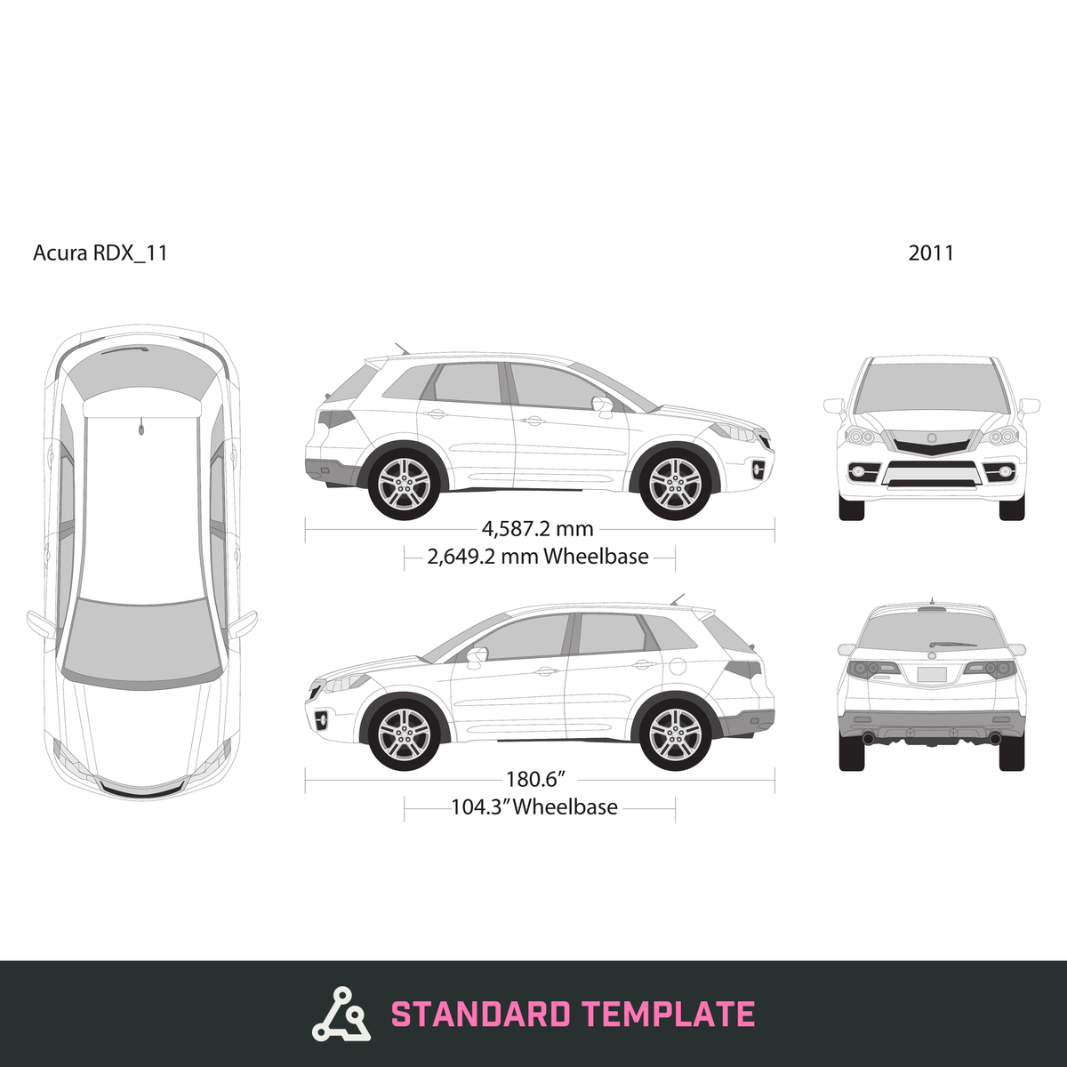 2011 Acura RDX vector wrap template, Design-Ready PDF - GravBase