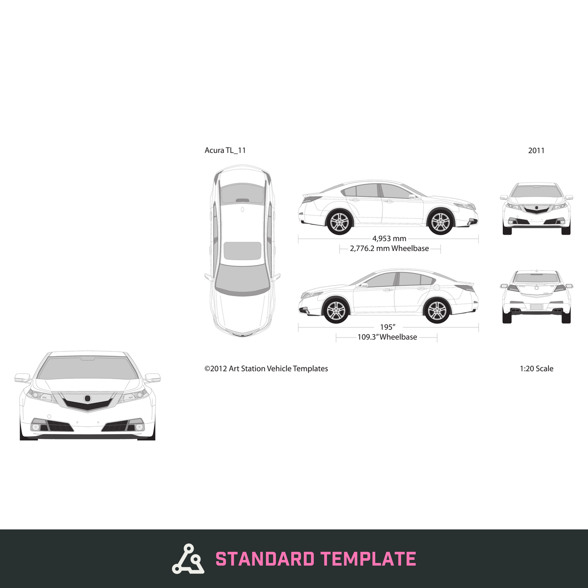 2011 Acura TL vector wrap template, Design-Ready PDF - GravBase