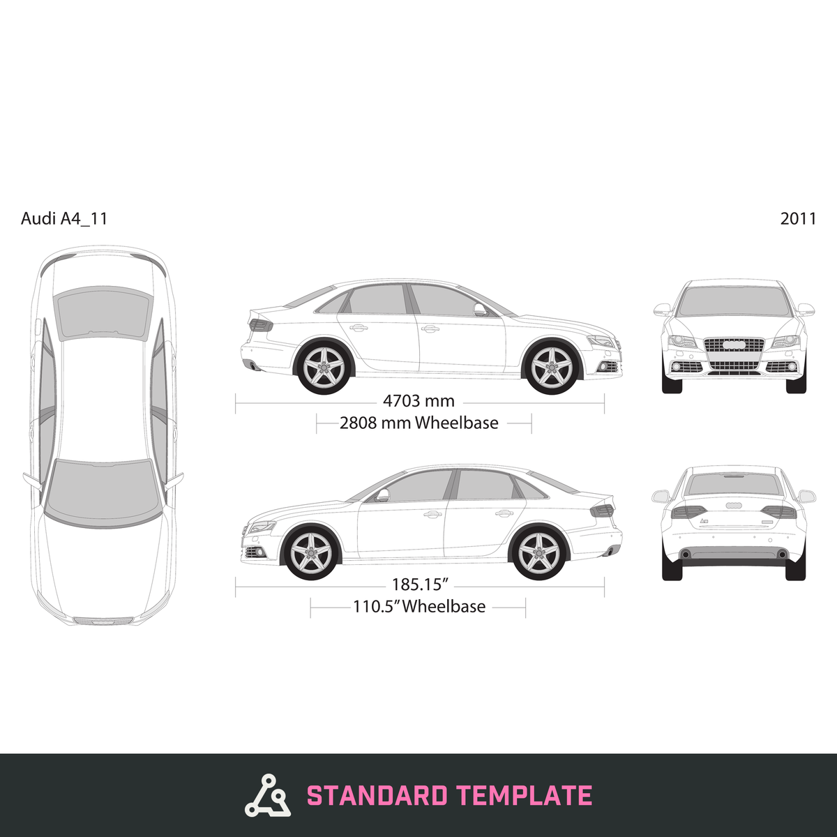 2011 Audi A4 vector wrap template, Design-Ready PDF - GravBase