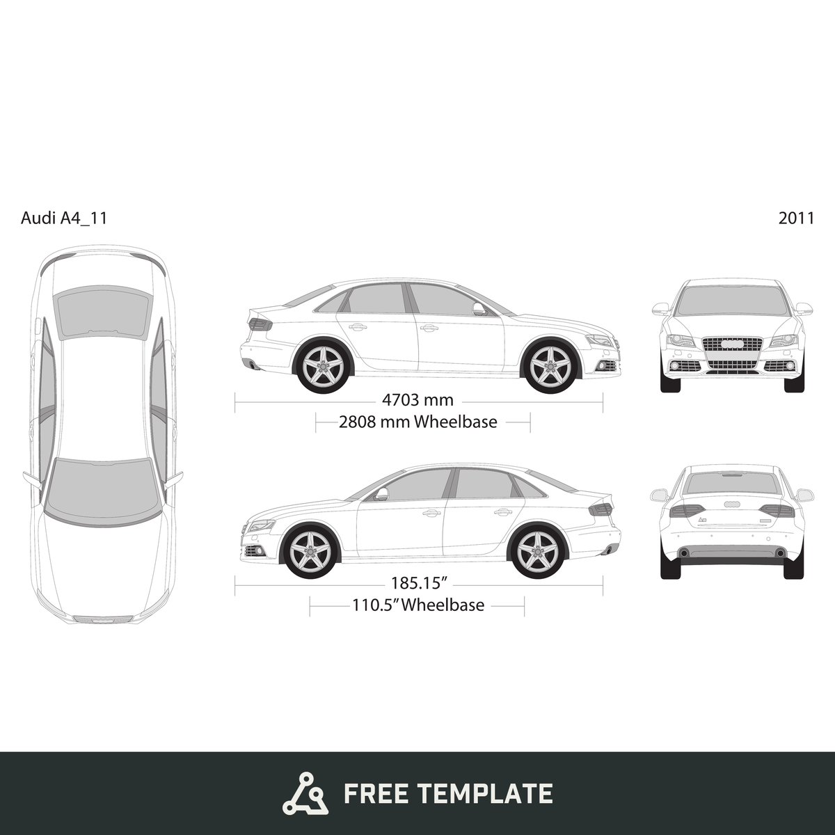 2011 Audi A4 free vector vehicle wrap template - GravBase