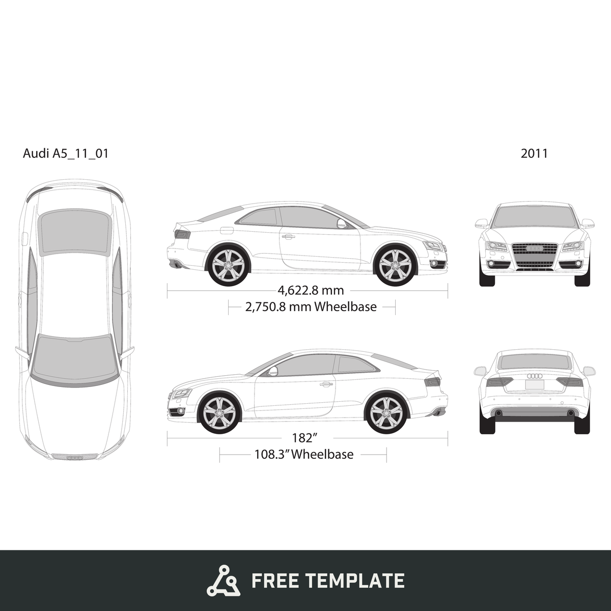 2011 Audi A5 free vector vehicle wrap template - GravBase