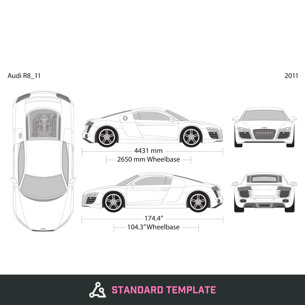 2011 Audi R8 vector wrap template, Design-Ready PDF - GravBase