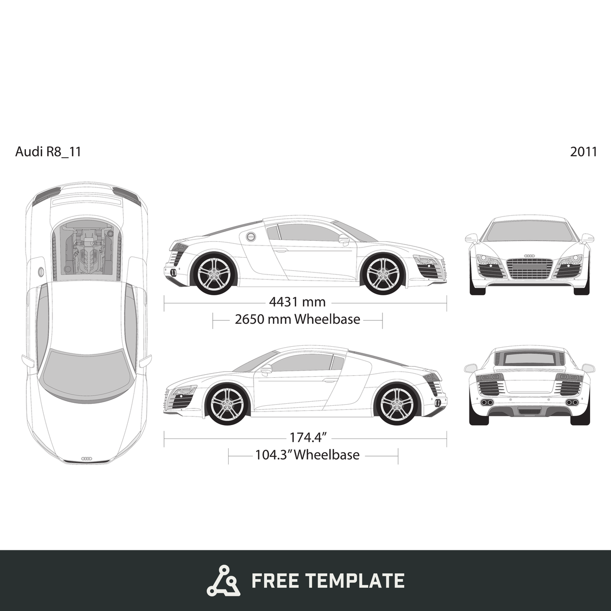 2011 Audi R8 free vector vehicle wrap template - GravBase