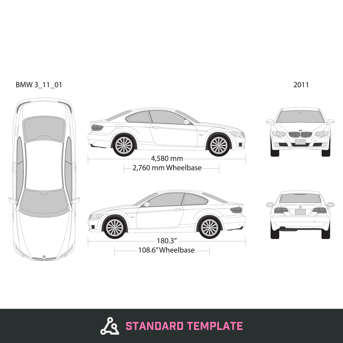 2011 BMW 3 vector wrap template, Design-Ready PDF - GravBase