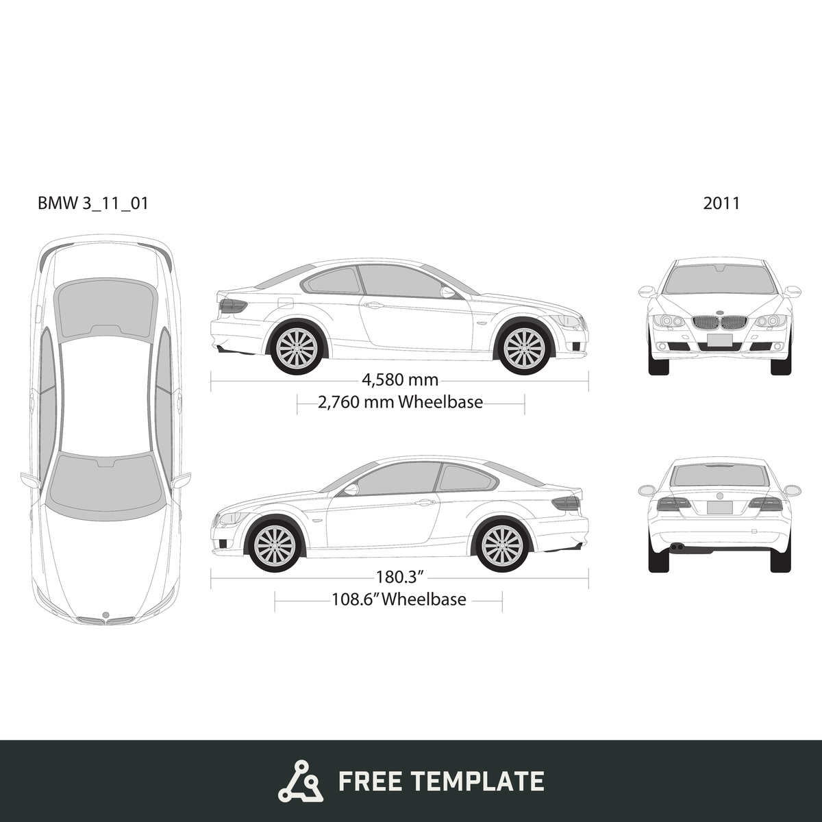 2011 BMW 3 free vector vehicle wrap template - GravBase