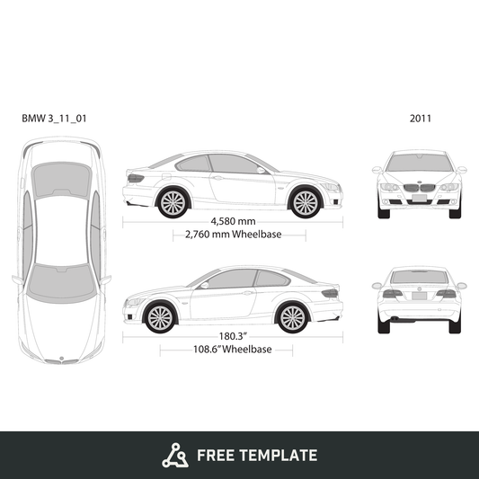 2011 BMW 3 free vector vehicle wrap template - GravBase