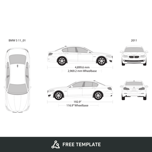 2011 BMW 5 free vector vehicle wrap template - GravBase