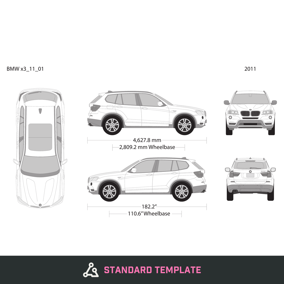 2011 BMW X3 vector wrap template, Design-Ready PDF - GravBase