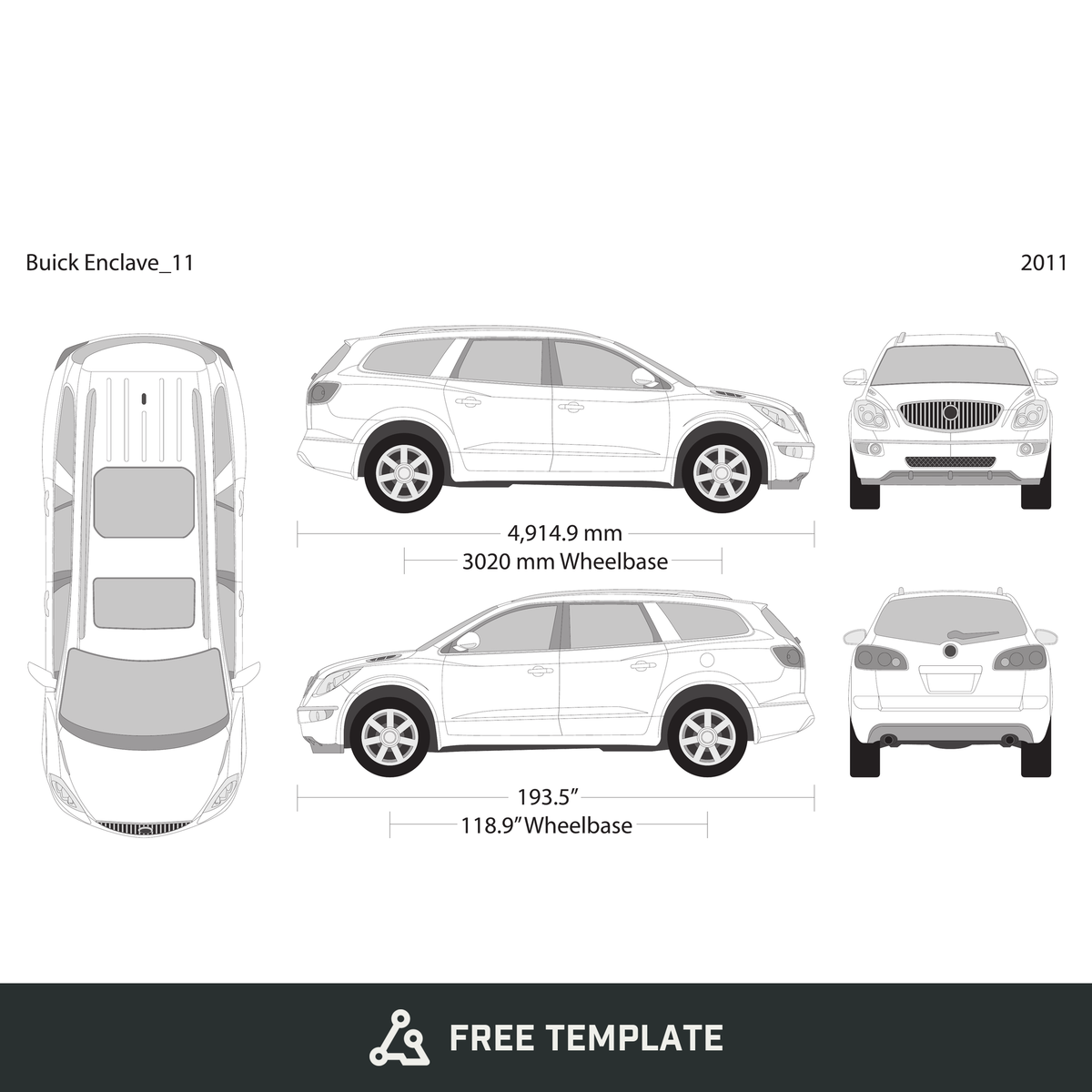 2011 Buick Enclave free vector vehicle wrap template - GravBase