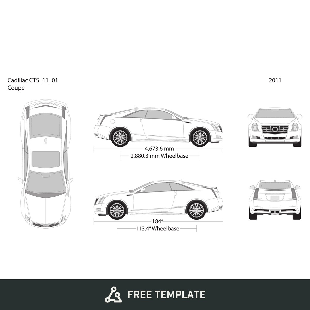 2011 Cadillac CTS free vector vehicle wrap template - GravBase