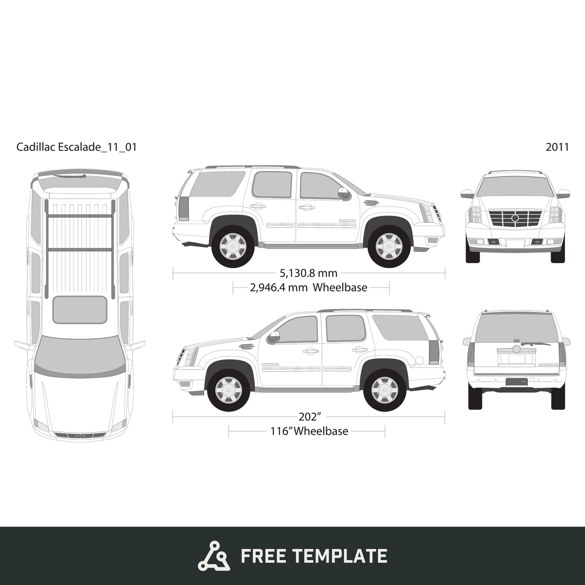 2011 Cadillac Escalade free vector vehicle wrap template - GravBase