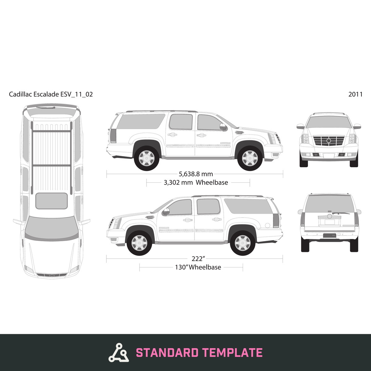 2011 Cadillac Escalade vector wrap template V02, Design-Ready PDF - GravBase