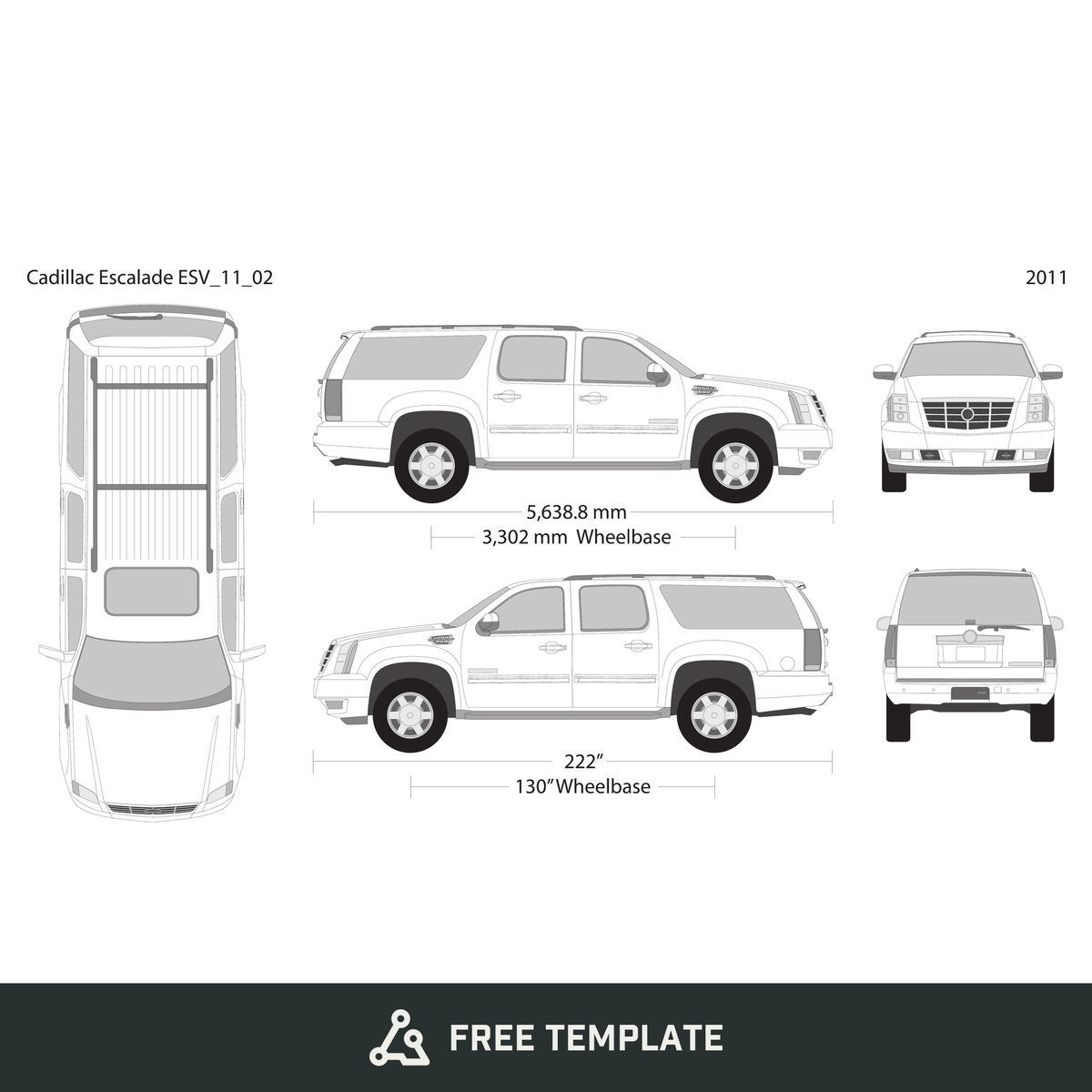 2011 Cadillac Escalade free vector vehicle wrap template - GravBase