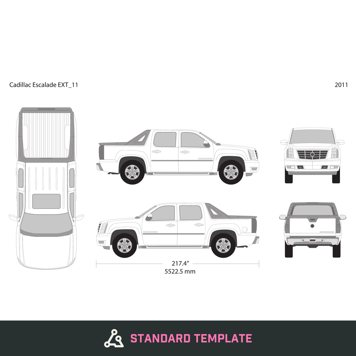 2011 Cadillac Pick Ups Escalade EXT vector wrap template, Design-Ready PDF - GravBase