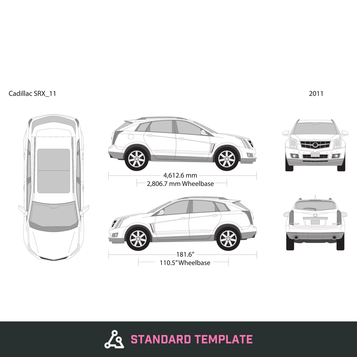 2011 Cadillac SRX vector wrap template, Design-Ready PDF - GravBase