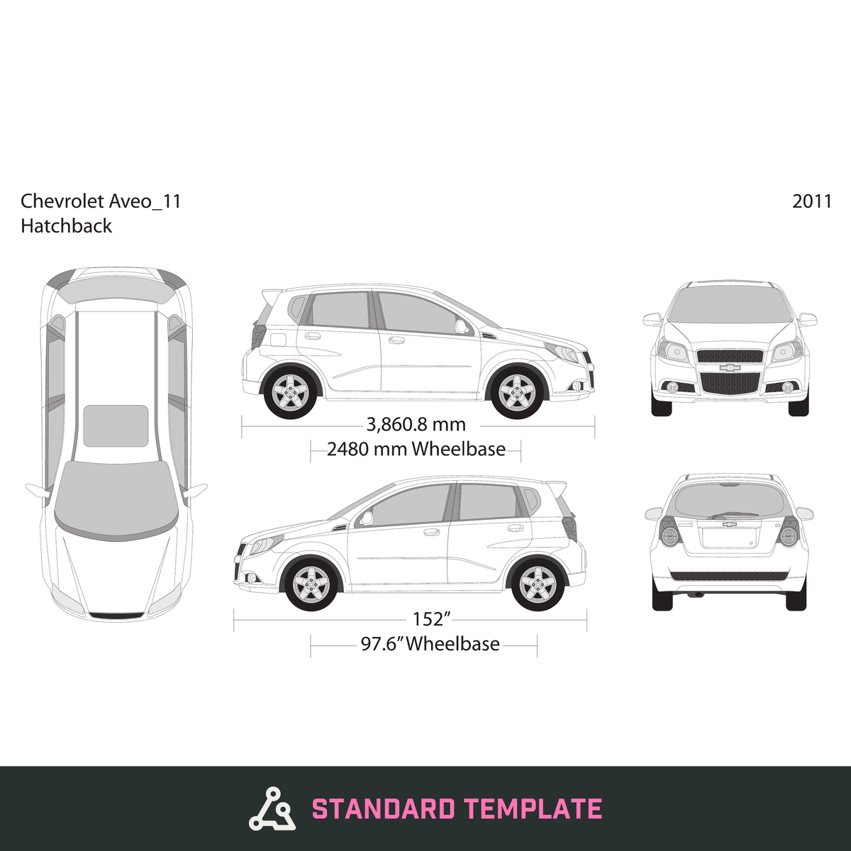 2011 Chevy Aveo Hatchback vector wrap template, Design-Ready PDF - GravBase