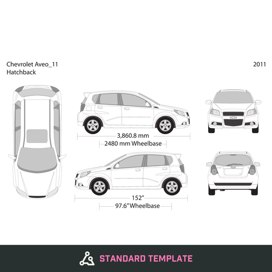2011 Chevy Aveo Hatchback vector wrap template, Design-Ready PDF - GravBase