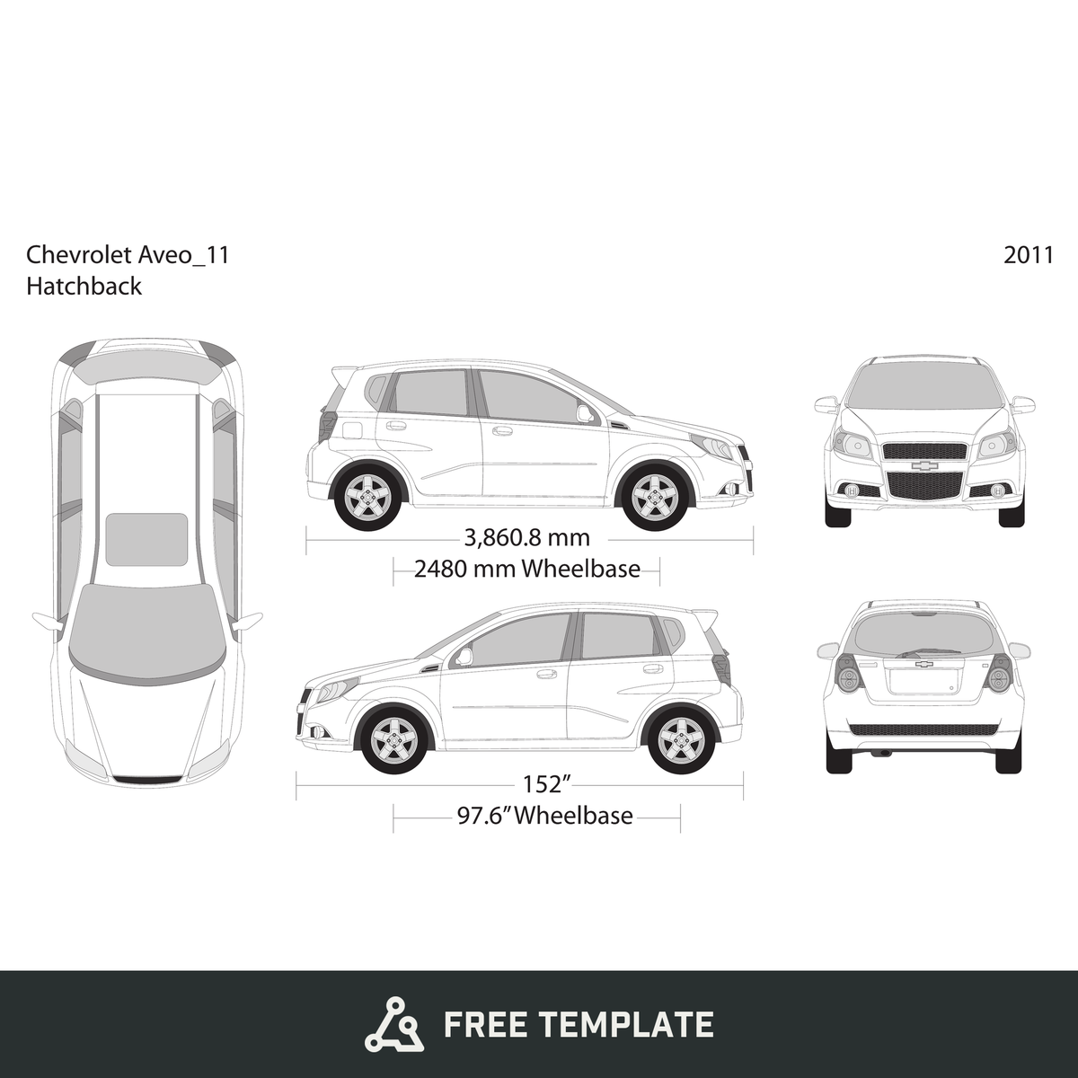 2011 Chevy Aveo Hatchback free vector vehicle wrap template - GravBase