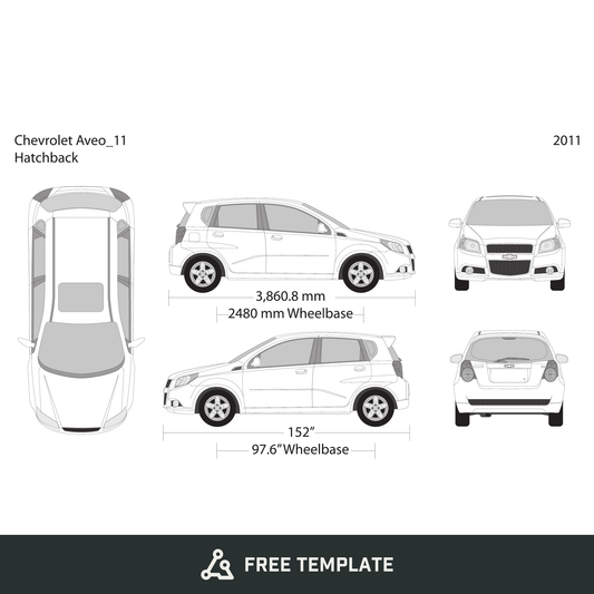2011 Chevy Aveo Hatchback free vector vehicle wrap template - GravBase