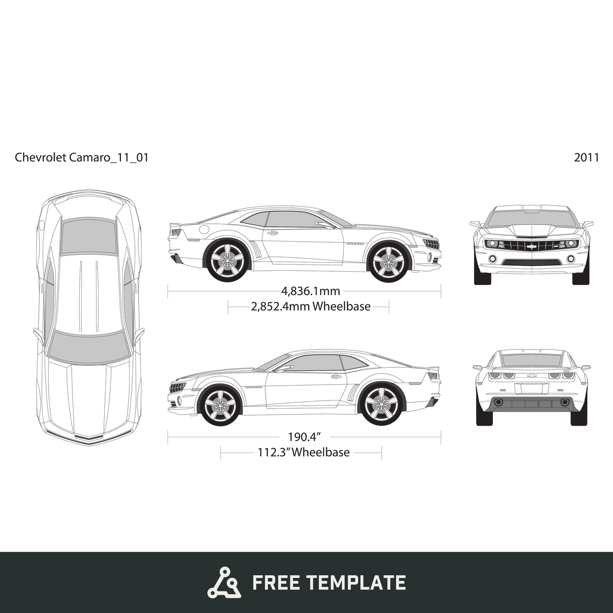2011 Chevy Camaro free vector vehicle wrap template - GravBase