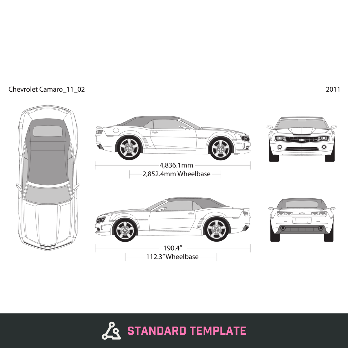 2011 Chevy Camaro vector wrap template V02, Design-Ready PDF - GravBase