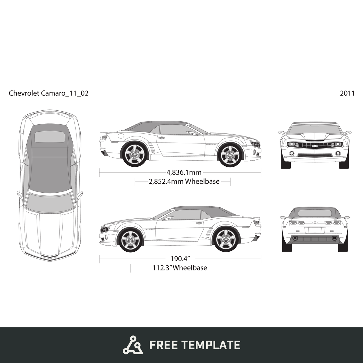 2011 Chevy Camaro free vector vehicle wrap template - GravBase