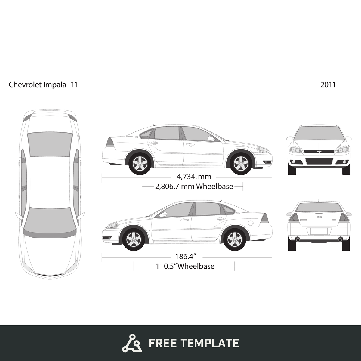 2011 Chevy Impala free vector vehicle wrap template - GravBase