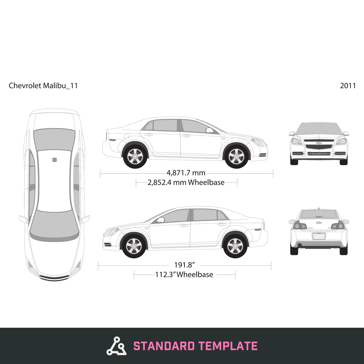 2011 Chevy Malibu vector wrap template, Design-Ready PDF - GravBase