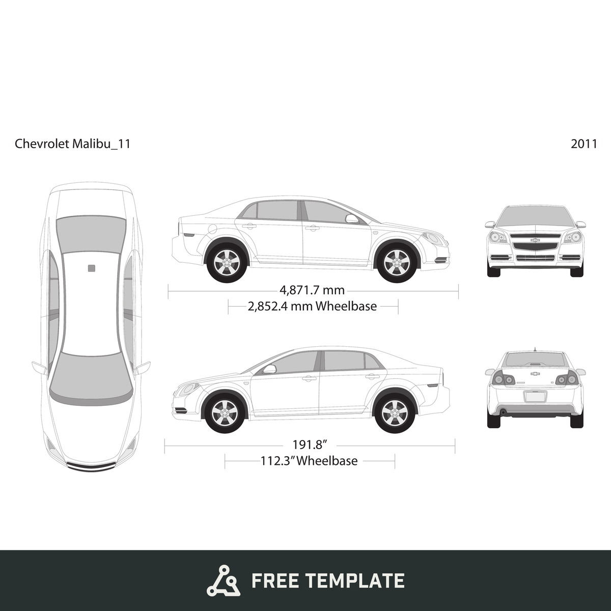 2011 Chevy Malibu free vector vehicle wrap template - GravBase
